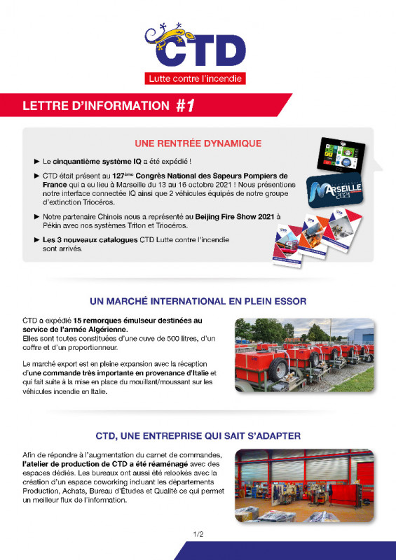 CTD Lutte contre l'incendie - Newsletter #1